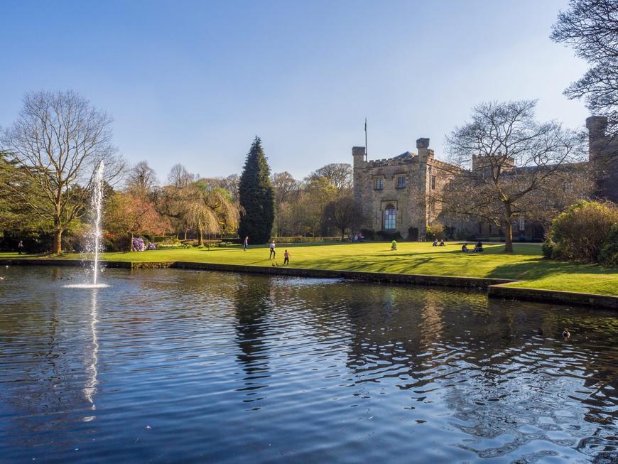 Air conditioning maintenance | Beautiful summer like weather over lovely pond and fountain at Townley Park, Burnley, Lanvashire, UK